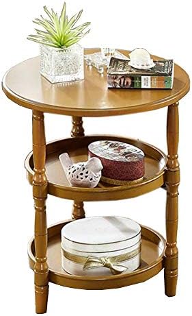 Telephone Table, Small Telephone Coffee Side Table,Living Room Sofa Side Table,Three Layers of Storage,Round Tray Side Table,No Assembly Required(Color:Retro Brown,Size:2