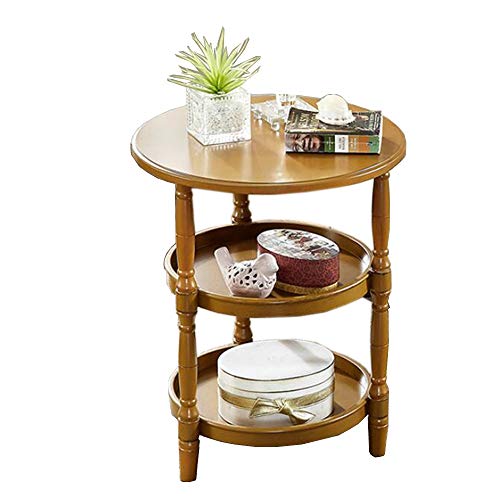Telephone Table, Small Telephone Coffee Side Table,Living Room Sofa Side Table,Three Layers of Storage,Round Tray Side Table,No Assembly Required(Color:Retro Brown,Size:2