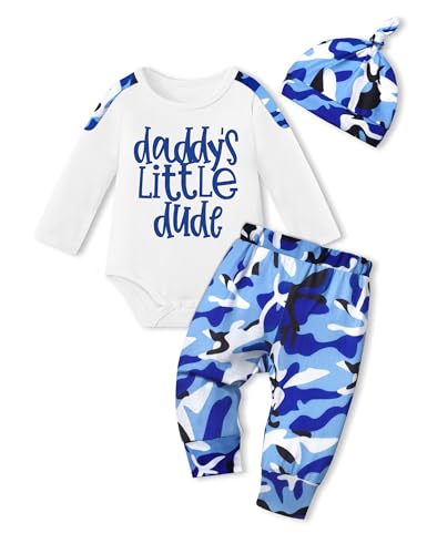 Image of Oranchids Newborn Baby Boy Clothes Letter Print Camo Long Sleeve Romper Tops + Camouflage Pants + Hat Infant Outfits 3Pcs Set