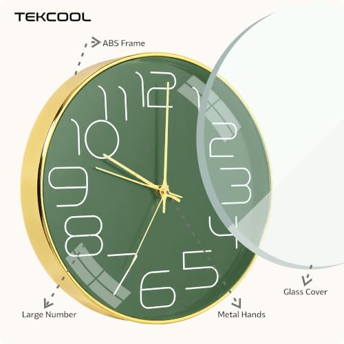 Image of TEKCOOL Plastic Digital Wall Clock 12 inch Silent Quartz Decorative Non-Ticking Classic Clock Battery Operated Round Easy to Read for Room /Home /Kitchen /Bedroom /Office /School-(Mehendi Gold)'