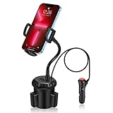 [Upgraded] HVDI Cup Holder Phone Mount, 36W Car Charger 3-Ports Fast Charging Cell Phone Mount Universal Adjustable Cradle for iPhone 13 Pro Max/12 /11/XR/XS/X/8/Samsung S21 Ultra/S20/S10/Note 10/9/8