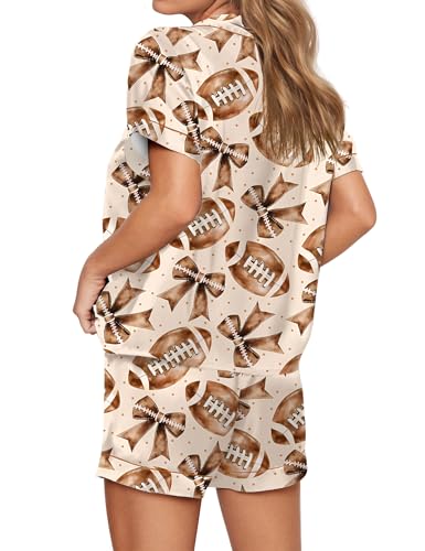 Image of SHESHOW Pajamas for Women Set Satin Button Down Short Sleeve Top and Shorts Pjs Sets Sport Ball Print Sleepwear XS-XXL