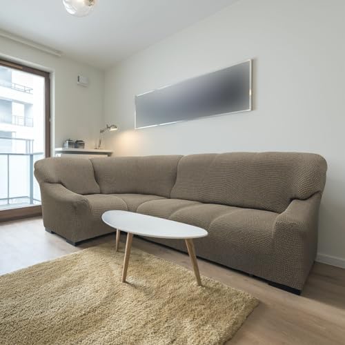 SOFASKINS super elastischer ecksofa überzug, waschbar, hochwertig, atmungsaktiv, bequem und langlebig, Sofa überzug, Einfach anzubringen, Maße (340-540 cm), Farbe Leinen