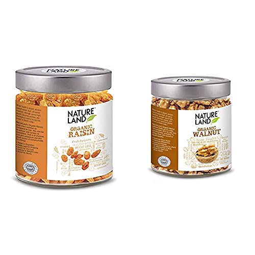 Image of Natureland Organics Raisins / Kismis 250 Gm - Organic Raisins & Natureland Organics Walnuts (Akhrot) 150 Gm - Without Shell