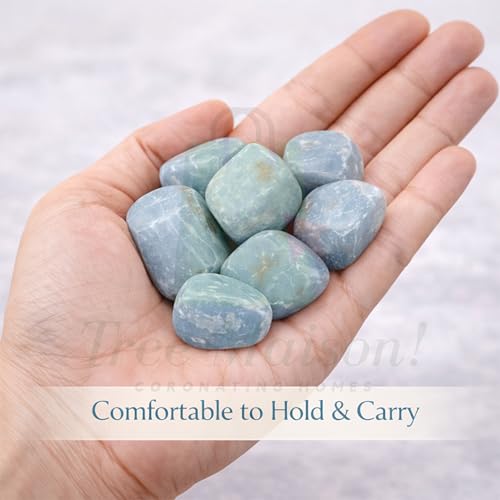 Image of Crystal ANGELITE Tumble Stone Pebble Tumbled Gemstone for Reiki Healing Vastu Correction Gravels for Aquarium Home Dcor Garden Table 100 Gm