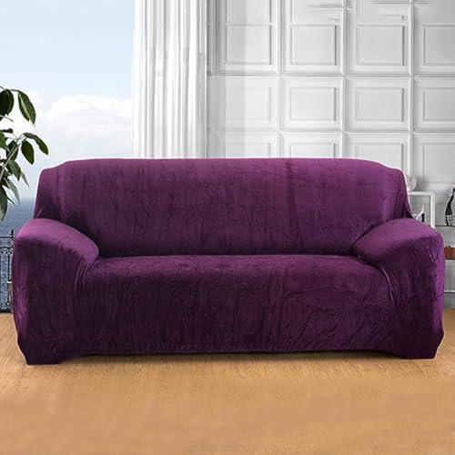 Housse de canapé en velours extensible lavable violette universelle - 2