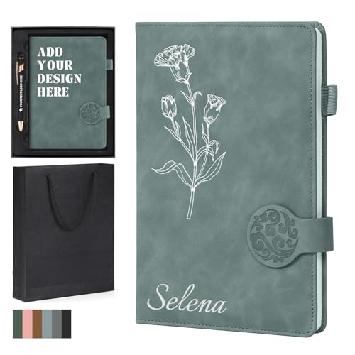 Personalized Journal Notebook Set with Pen & Gift Box, A5 Leather Notebook Customized with Text Logo Image Name Daily Journal for Men Women Office Business College (Blue)