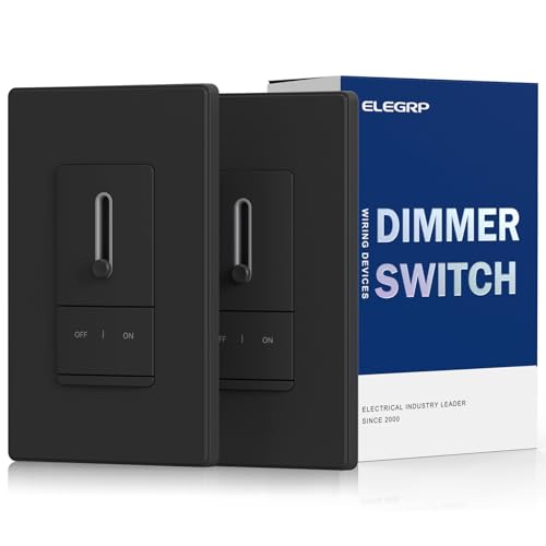 ELEGRP Slide Dimmer Light Switch Universal Dimmable LED Lighting Control Single Pole or 3 Way Dimmer Switches for Led Lights Wall Plate Included UL Listed 2 Pack Matte Black