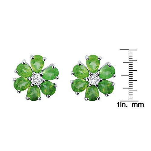 Silver Smile - 925 Sterling Silver Flowers Stud Earrings For Women | Attractive Small Gem Peridot Shaped Gemstone Studs With Push Backs | Hypoallergenic Earrings For Teen Girls #TOP2