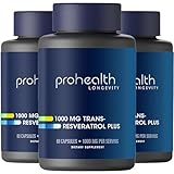 ProHealth Trans Resveratrol Plus 1000mg. Worlds Most Researched Trans-Res Supplement. Doctor Formulated with Quercetin & BioEnhancers for Max Potency. Lab Tested 98% Pure. 30 Servings (3 Pack)