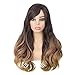 WIGER Synthetic Wigs With Bangs 3 Tones Ombre Wig Brown to Blonde Long Natural Wavy Heat Resistant Wig High Density Hair Full Wigs for Women Girls 24 Inches