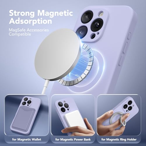 Image of Magnetic for iPhone 16 Pro Max Case, Compatible with MagSafe, [Full Camera Protection][Screen Protector] Silicone Shockproof Protective Phone Case for iPhone 16 Pro Max 6.9 inch, Lilac
