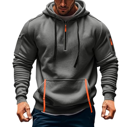 Fall Winter Quarter Zip Hoodie Men Pullover Tactical Sweatshirt Vintage Long Sleeve Casual Hoodies with Pockets