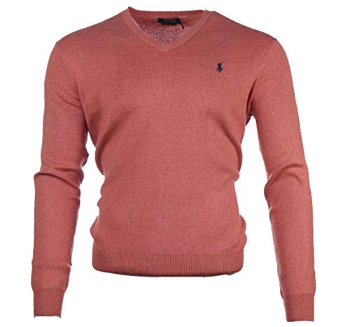 Ralph Lauren Herren V-Neck Pullover - Lachs (Red Heather (Navy Logo), XL)