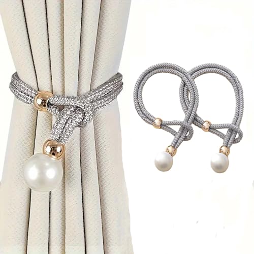 Image of INOVERA (LABEL) 2 Pieces Curtain Holders Tieback - Adjustable Window Curtains Tie Rope - Drapery Holdbacks Band for Office Home Decorative Accessories (Grey)