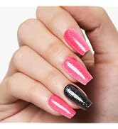 GLAMERMAID Press on Nails Coffin Short,Black and Pink Medium Length False Nails with Adhesive Tab...