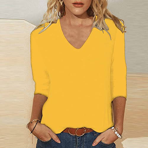 Manga 3/4 Tops femininos de cor sólida camisetas básicas femininas tops de verão com mangas roupas f