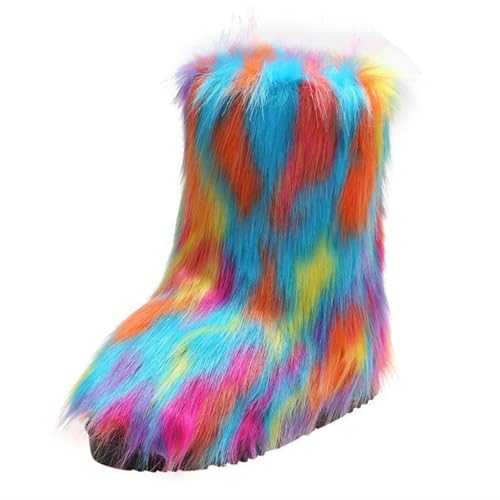 Women's Furry Faux Fur Boots Winter Shoes Fashion Fluffy Warm Snow Boots Mid-Calf Comfortable Outdoor Flat Short Boots