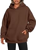 Kenhansion Womens Plain Hoodies Oversized Travel Fleece Sweatshirts Hoodie with Pockets Fall Fashion Pullover Outfits Clothes (Dark Brown,Small)