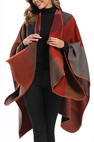 Epsion Women's Color Block Shawl Wrap Plus Size Cardigan Poncho Cape Open Front Long Winter Sweater Coat3