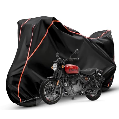 Image of Waterproof Bike Body Cover Compatible with RE Hunter 350 Dustproof Scratchproof - Motorcycle Cover for Two Wheeler, Outdoor Full Cover with UV, Duty, Rain Protection (Black & Red) R1