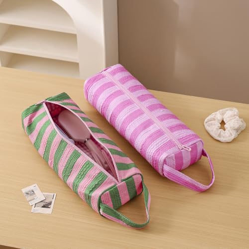 Image of RSRSLEII Striped Hair Tools Travel Bag,Hair Styling Accessories Storage Case for Shark FlexStyle,Dyson Airwrap Hair Dryer,Curling Iron,Straightener,Revlon Hair Tools,Portable&Foldable(14Green&Pink)