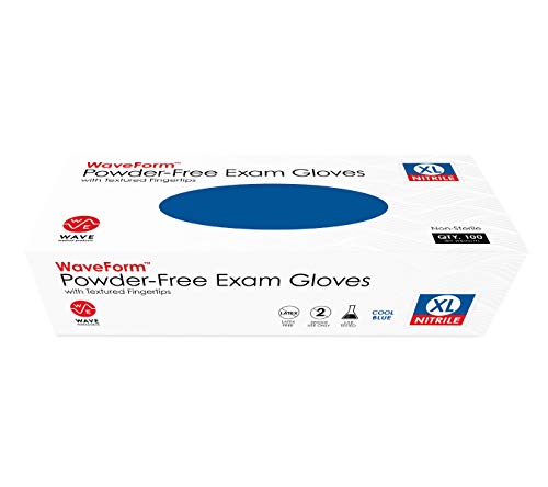 Waveform Nitrile Gloves with Textured Fingertips – Latex Free and Powder Free 4 mil Disposable Exam Gloves, Small (Box of 100)