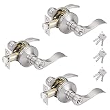 Probrico 3 Pack Satin Nickel Keyed Alike Entry Levers, One Keyway Entrance Handles Entry Locksets with Same Keys, Reversible for Right Left Handed Doors