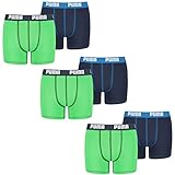 PUMA 6 er Pack Boxer Boxershorts Jungen Kinder Unterhose Unterwäsche, Farbe:686 - Green/Blue, Bekleidung:176