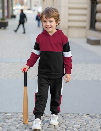 Image of Boys Clothes Long Sleeve Color-blocked Hoodie Top and Pants 2PCS Winter Sweatsuits Fall Boys Outfits 2-8 Years