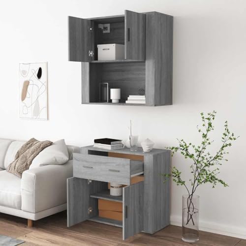 Cómoda para salón y pasillo en gris Sonoma con amplio espacio de almacenaje moderno 6