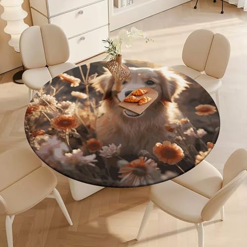 Nappe ronde ajustée extensible Golden Retriever imperméable pour table à manger