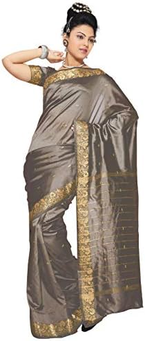 Sanskruti India Womens Indian Ethnic Traditional Banarasi Art Silk Saree Sari Wrap Fabric Dress Drape (Chocolate)