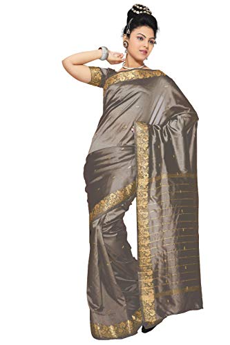 Sanskruti India Womens Indian Ethnic Traditional Banarasi Art Silk Saree Sari Wrap Fabric Dress Drape (Chocolate)