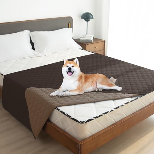 Image of gogobunny 100% Double Sided Waterproof Dog Blanket Soft Pet Bed Cover Reversible Protect Furniture Couch Sofa Car for Puppy Cat Kids (Dark Coffee /Light Coffee, 68x82 Inch (Pack of 1))