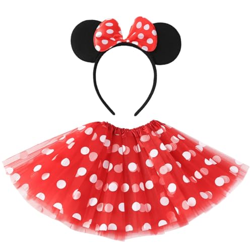 KUMSODE Costume Orecchie Mouse Ragazza,Gonna a Pois Bambina con Cerchietto