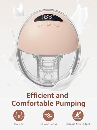 Image of Hands Free Breast Pump, Wearable Breastfeeding Pump, Lightweight Portable Electric Pump 4 Modes & 12 Suction Levels, Comfortable & Low Noise, 24mm Flange, 1 Pack Pink (ROUND-1)