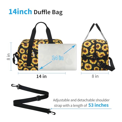 Image of Apenze Small Gym Bag 14 inch lightweight Carry On Mini Duffel Bag for Travel Sport - Sunflower