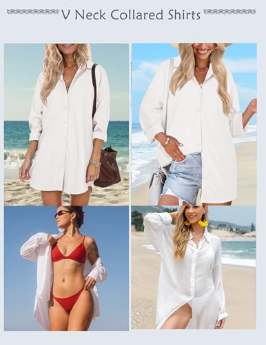 HOTOUCH Women Oversized Button Down Shirts Boyfriend Long Sleeve Blouse Collared Tops2