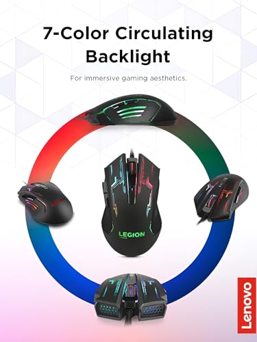 Image of Lenovo Legion M200 RGB Gaming Wired USB Mouse, Ambidextrous, 6-Buttons, Upto 2400 DPI with 4 Levels DPI Switch, Multicolor-Colour RGB Backlight (GX30P93886)