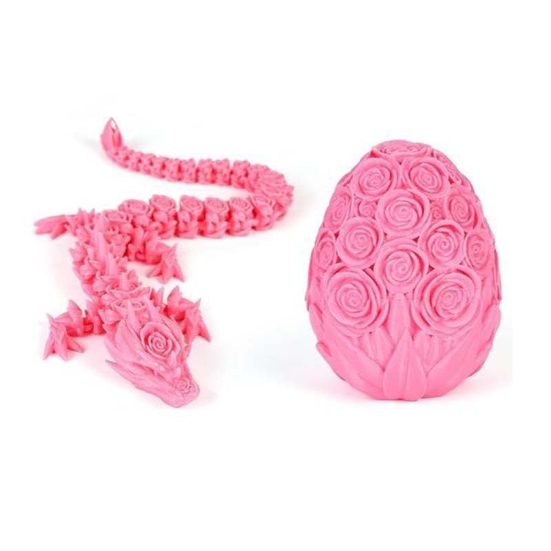 3D Printed Crystal Rose Egg With Dragon Inside - Articulated Flying Dragon Toy, Creative Home Desktop Decoration Ornament (Pink)