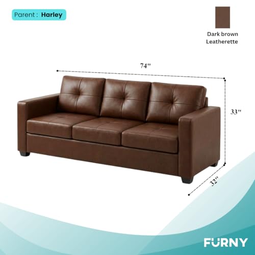 Image of FURNY Hermon 3 Seater Premium Leatherette Sofa Set (Brown) Durable & Comfortable | Ideal for Living Rooms