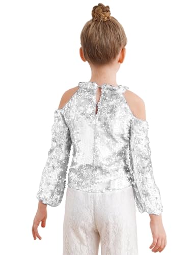 renvena Sequin Tops for Girls Long Sleeve Off Shoulder Sparkly Glitter Shirts Blouse for Party Disco4