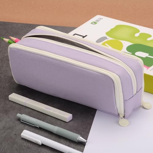 Image of Large Capacity Special Aesthetic Pencil Case Organizer with 3 Compartments, Big Preppy School Pencil Pouch Bag for Girls Women Adults, Pencil Holder Pen Pouch Cases (Purple 2)