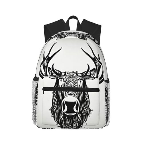 Sac à dos de voyage classique noir imprimé cerf avec compartiment ordinateur