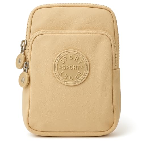 Bolsa Porta Celular com Alça Ajustável e Suporte de Braço Nylon Resistente Leve e Compacta Ideal para Caminhada, Corrida, Academia e Uso Diário (Bege)