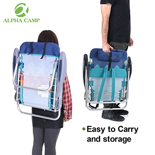 Alpha Camp Backpack Beach Chairs Set Of 2 With Cooler Bag 4 Position Classic Lay Flat Folding Beach Chair With Backpack Straps Support 250Lbs (Sky Blue) #TOP7