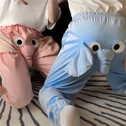 Elephant Pajama Pants Men, Funny Cartoon Elephant Shorts Cute Pajama Pants for Men Women Couple (Blue,2XL)4