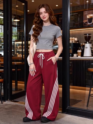 Image of EMMIOL Women's Y2K Baggy Barrel Striped Sweatpants High Waisted Wide Leg