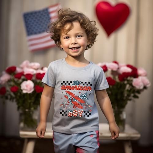Image of Fourth of July Boys Shirts All American Boy Toddler Tees Girls Patriotic Tops Outfit 4T